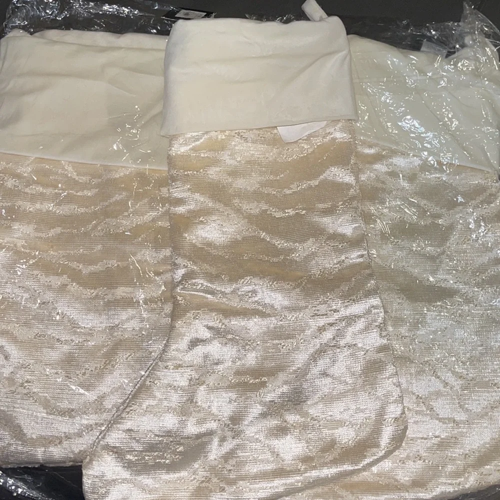 Z GALLERIE IVORY CHENILLE VELVET CHRISTMAS STOCKINGS SET OF 4